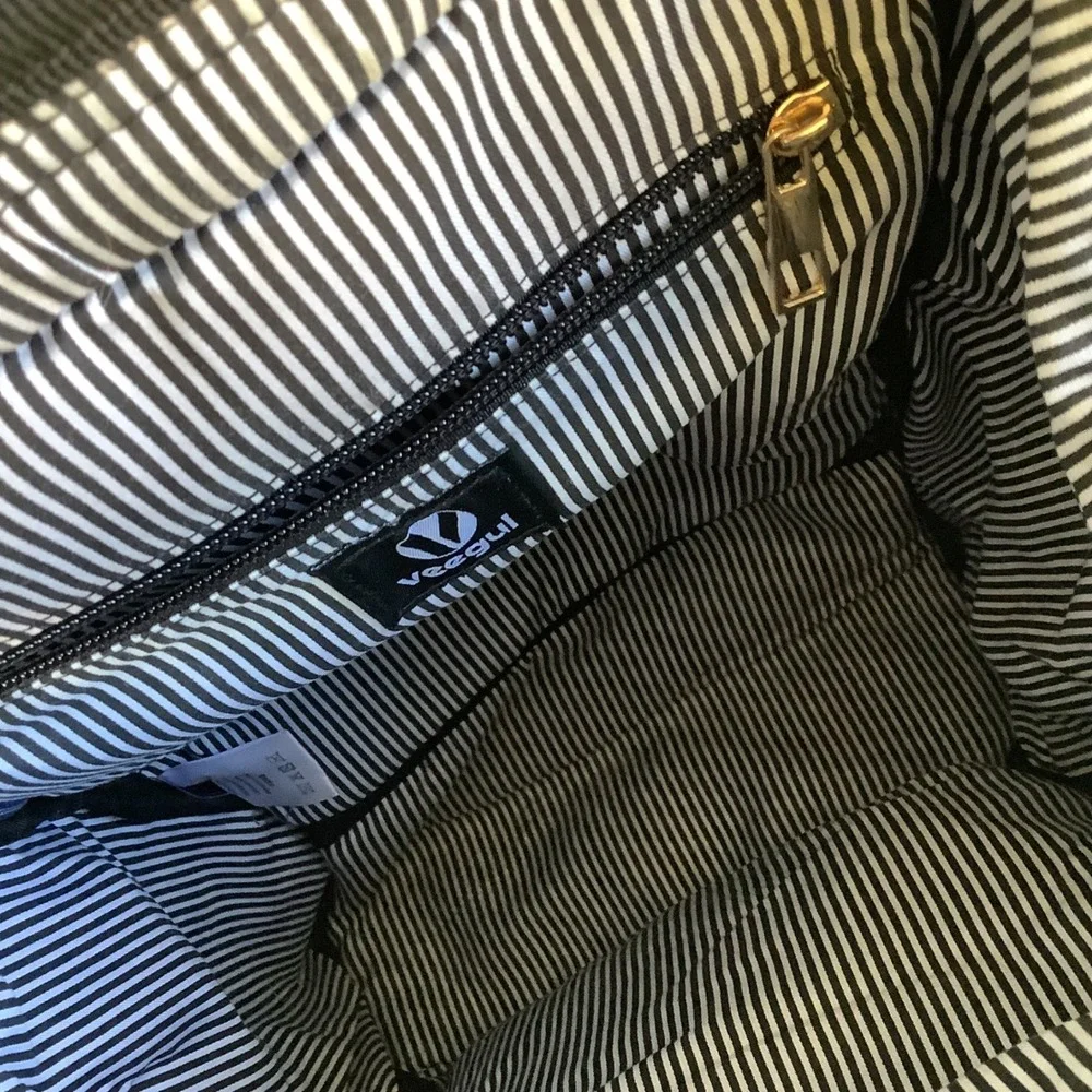 Veegul Wide Open Doctor Style Backpack Blue Nylon Striped Lining Travel Bag